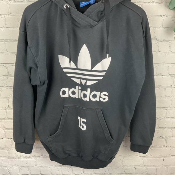 Adidas Originals Trefoil Logo Black Hooded Sweatshirt Size Medium - Picture 4 of 7